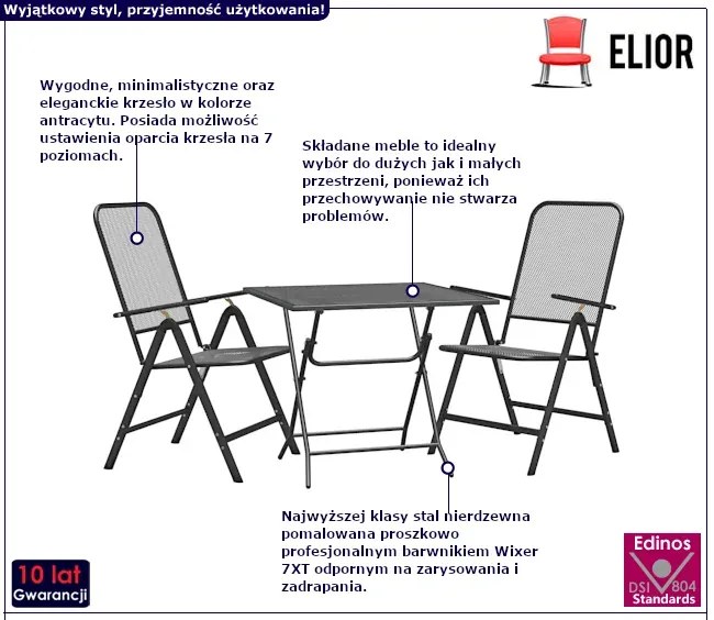 Antracytowy zestaw mebli ogrodowych W4-S48