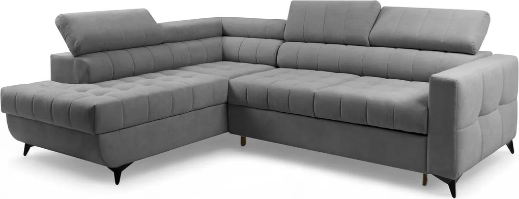 Narożnik Nardo L z funkcją spania lewostronny - szary plusz Pretty 17