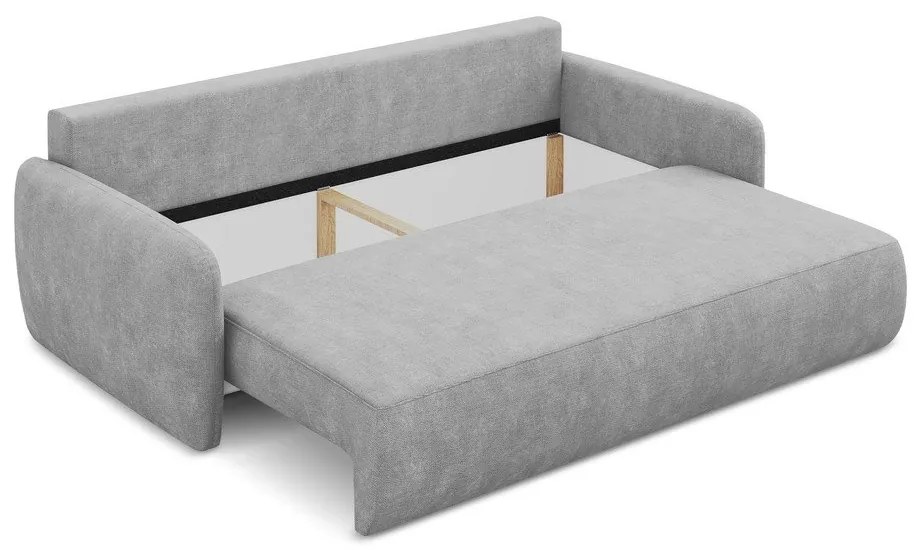 Jasnoszara rozkładana sofa z tkaniny szenilowej ze schowkiem 218 cm Lilo – Makamii