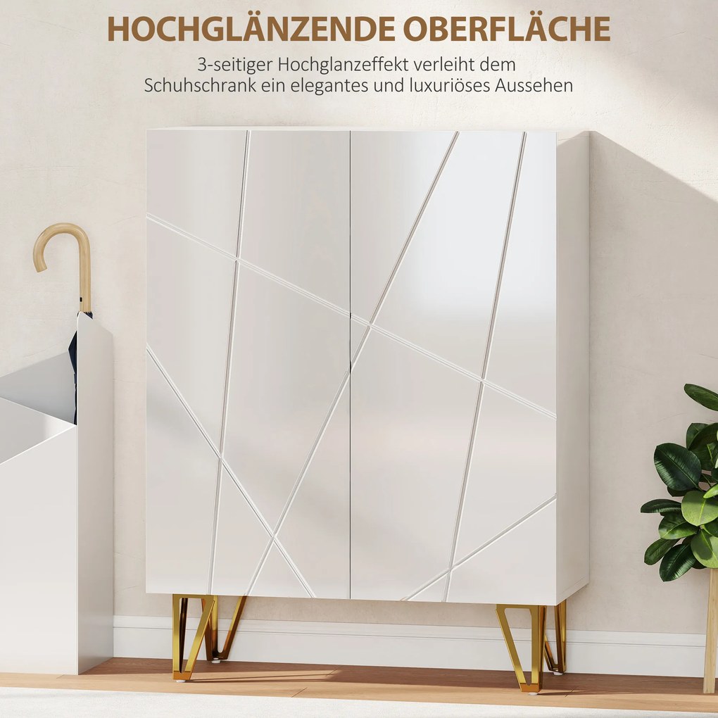 HOMCOM Szafka na buty z 2 drzwiami, regał na buty, przechowywanie obuwia z 3 regulowanymi półkami 72 x 31,5 x 95 cm, Biały