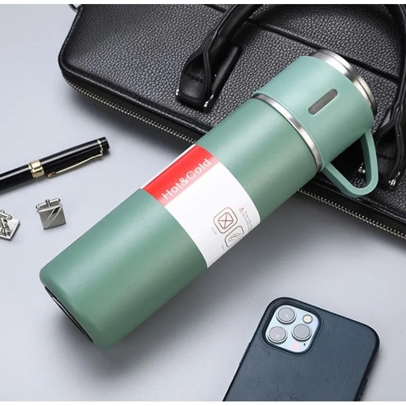 Termos 500 ml z 3 kubkami HOT&COLD, zielony