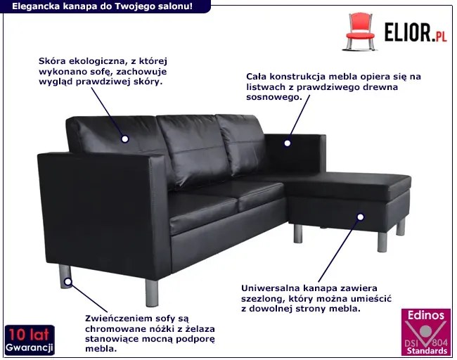Czarna elegancka sofa 3-osobowa B4-B98