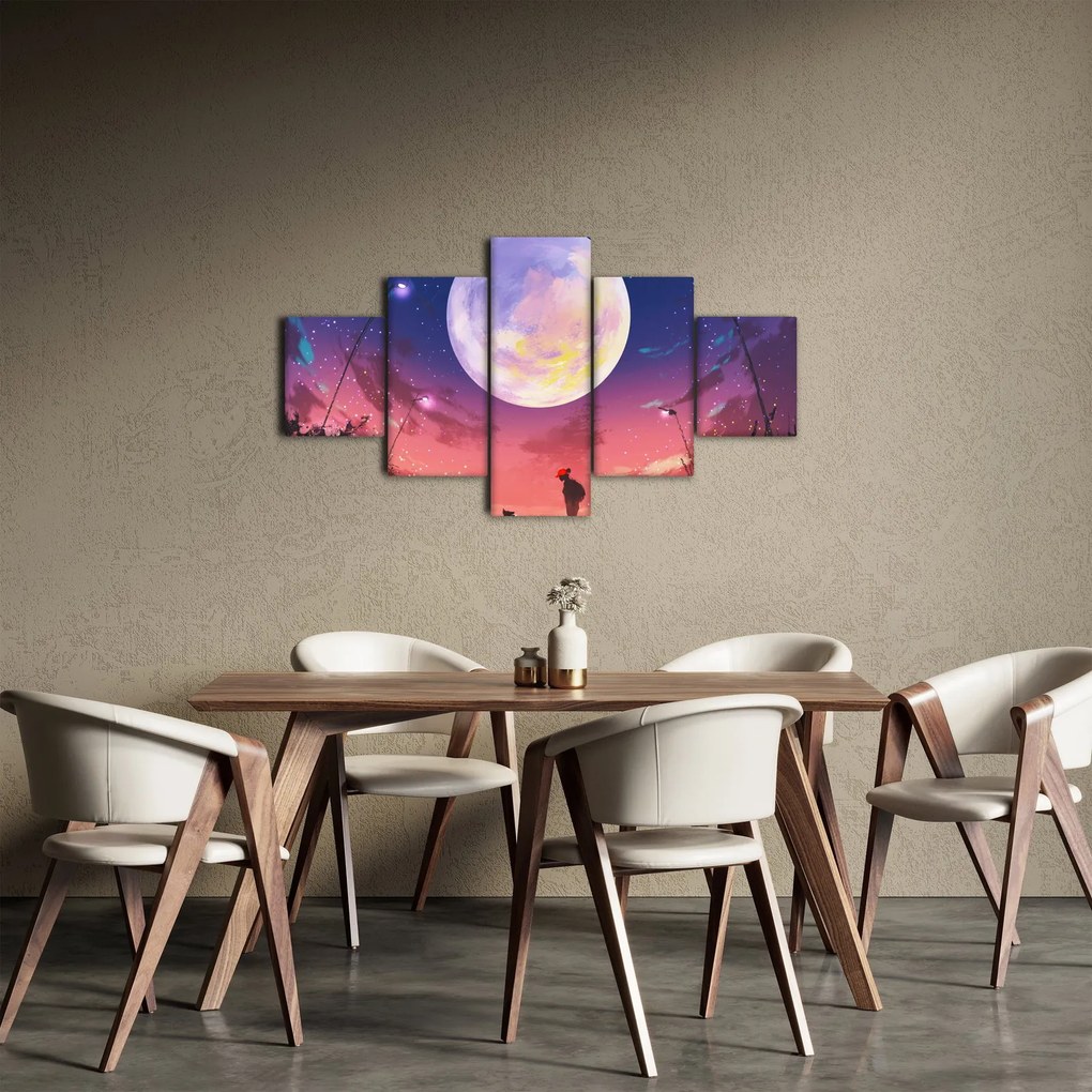 Obraz - Kobieta i pies w pełni księżyca (125x70 cm)