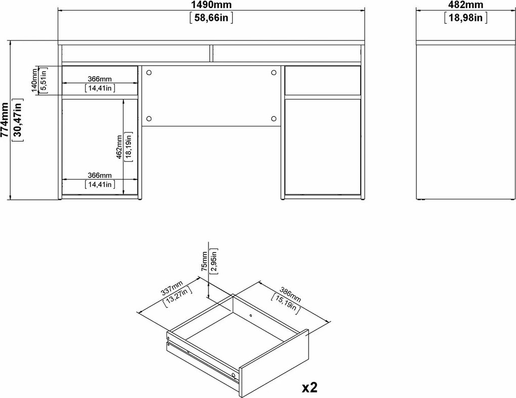 Biurko w połysku z kontenerkami Function Plus 149 cm biały
