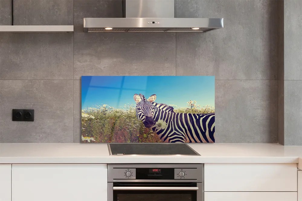 Panel szklany do Kuchni Zebra wśród Polnych Kwiatów