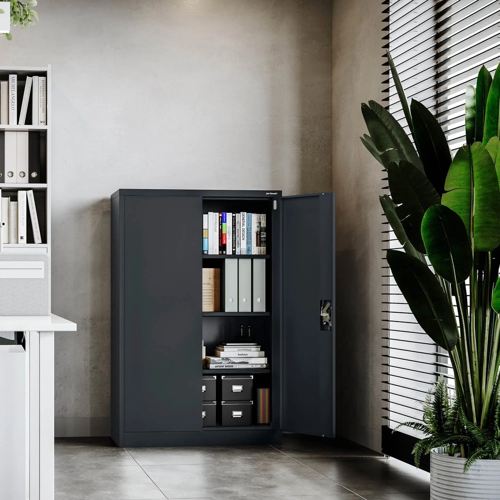 Szafa biurowa na dokumenty metalowa antracyt:  KEVIN, 900 x 1400 x 400 mm