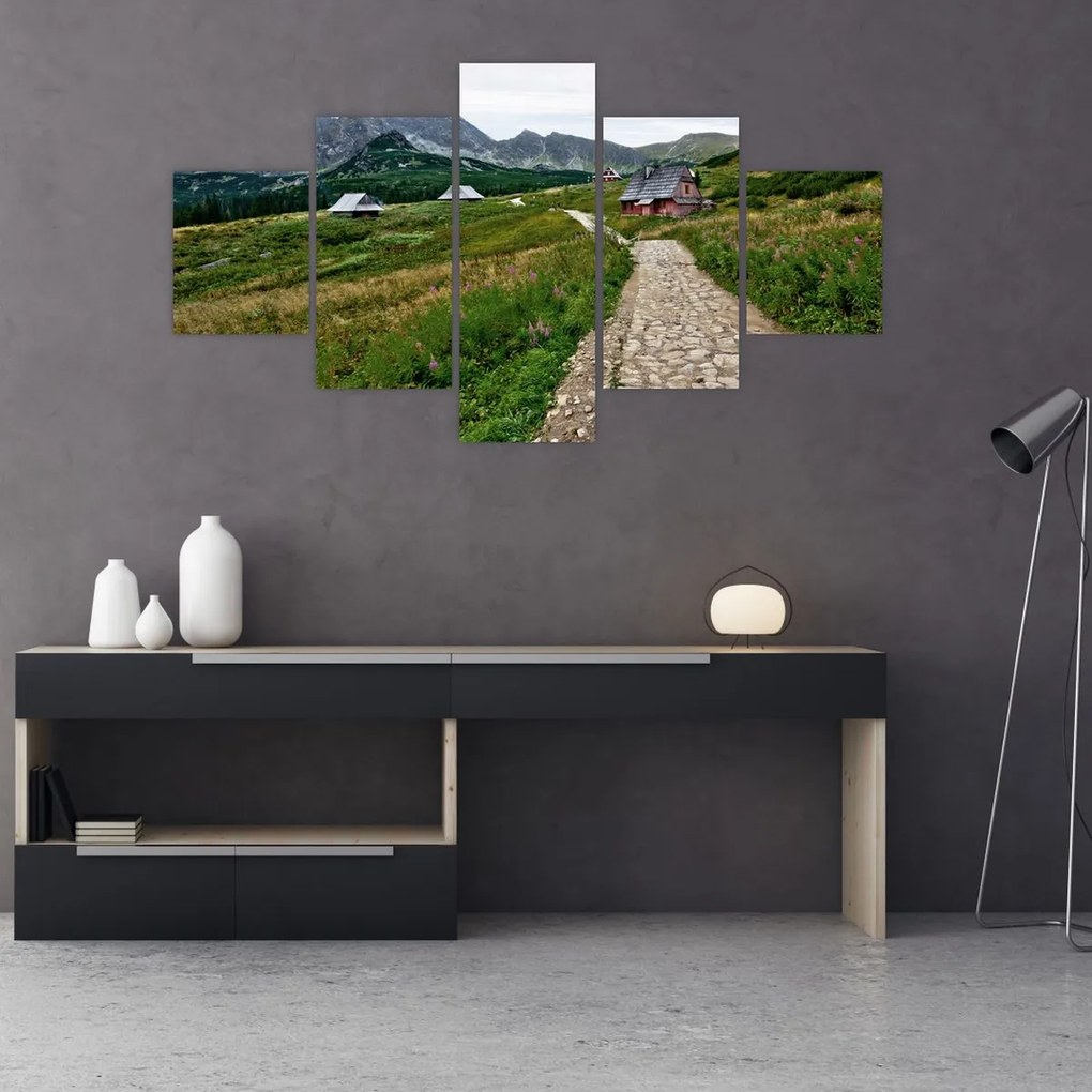 Obraz - Krajobraz górski z domami (125x70 cm)