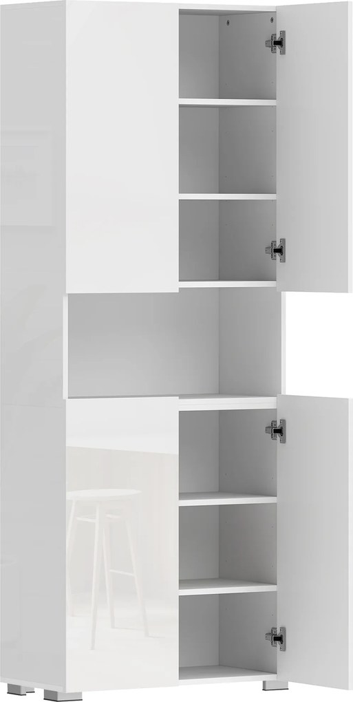 HOMCOM Wysoka szafka kuchenna 180 cm, z funkcją cichego zamykania i regulowanymi półkami, biały wysoki połysk | Aosom PL