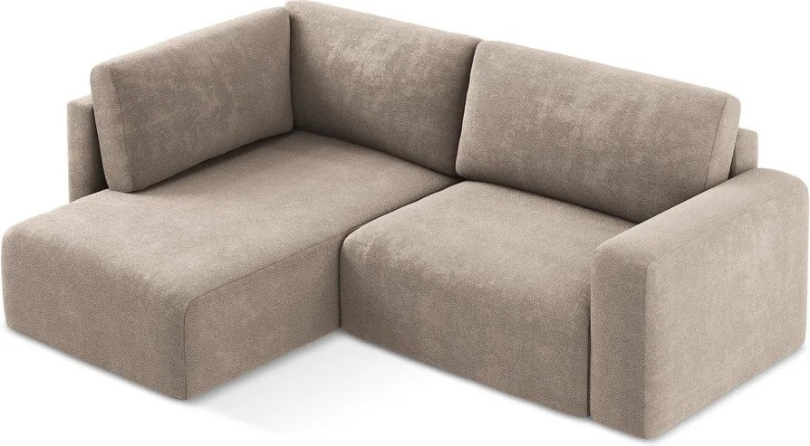 Beżowy rozkładany narożnik ze schowkiem z tkaniny szenilowej (lewostronny/w kształcie litery L) Kona – Makamii