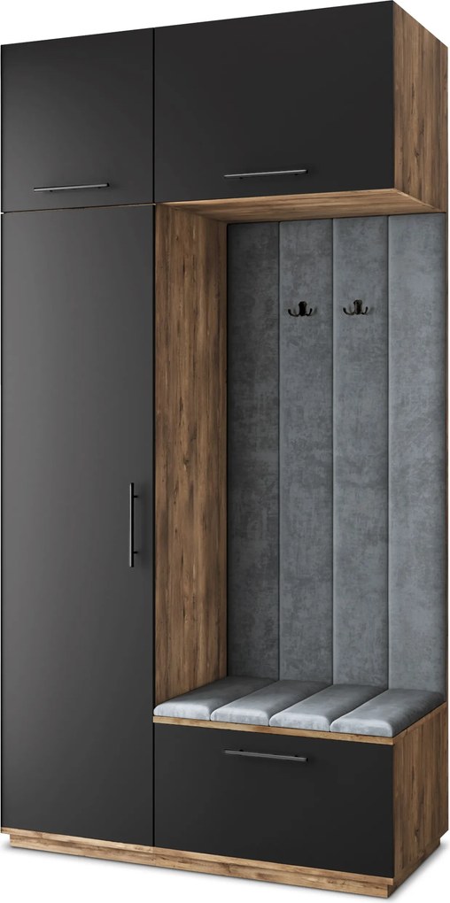 Masseno Garderoba REMA 120/240/60 cm Nowoczesna Szafa do Przedpokoju Dąb lefkas, MONOLITH 85 (Szary)