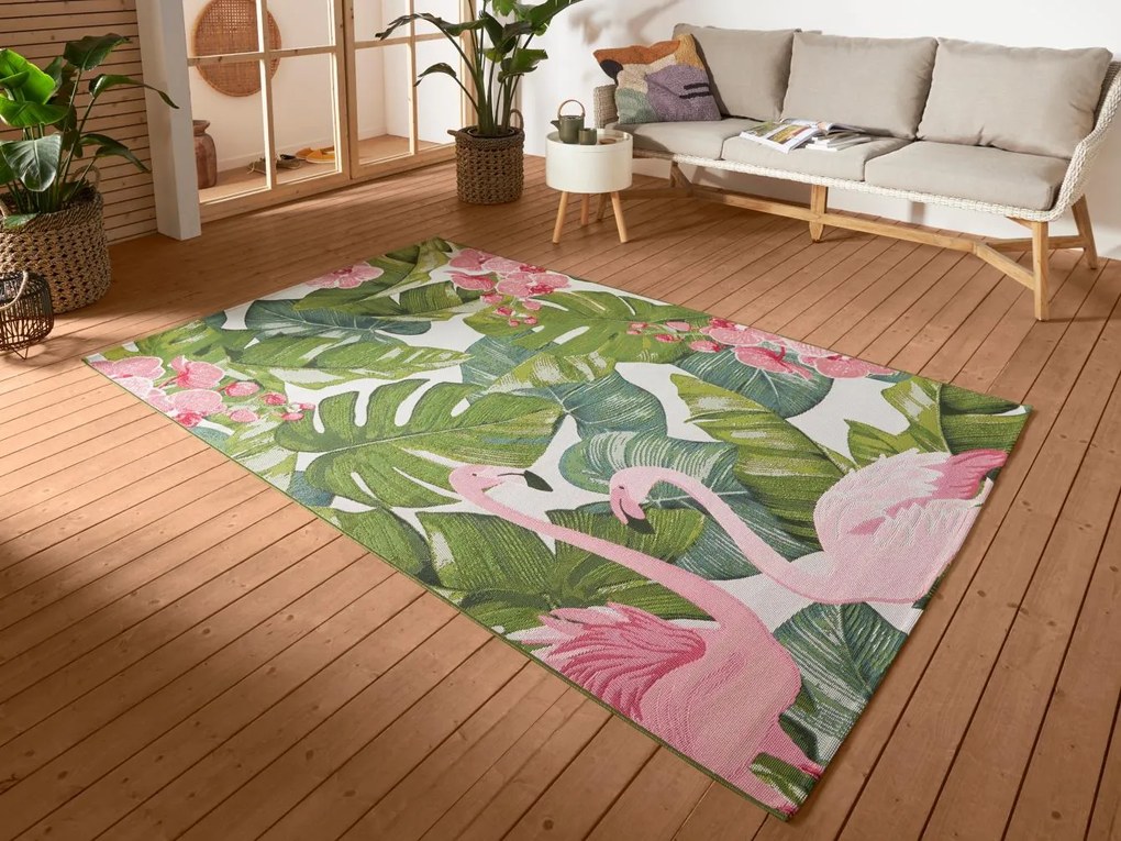 Dywan zewnętrzny Flair Tropical zielono-różowy 80 cm x 165 cm