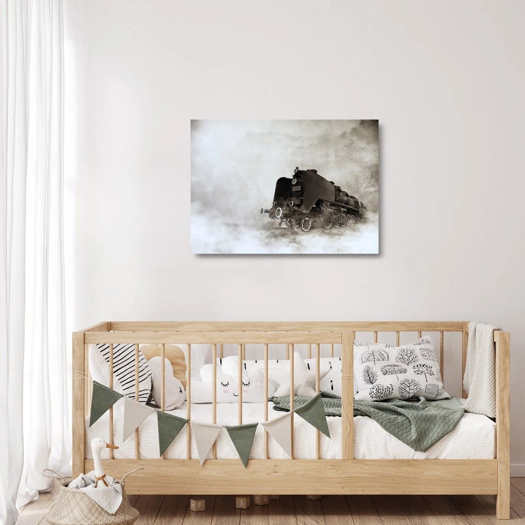 Obraz na szkle - Pociąg we mgle (70x50 cm)