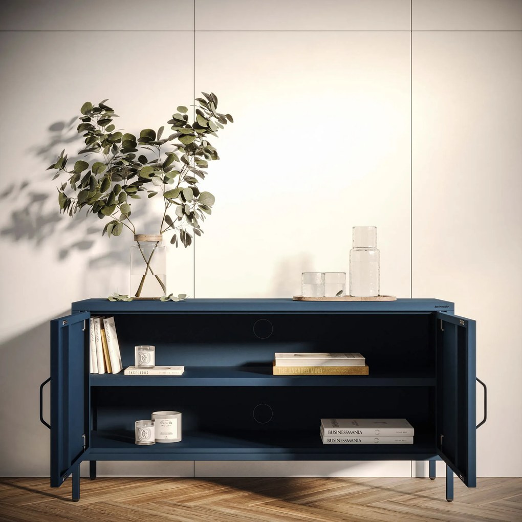 Szafka RTV metalowa na nóżkach granatowa, 1150x595x400 mm: ROSA Modern