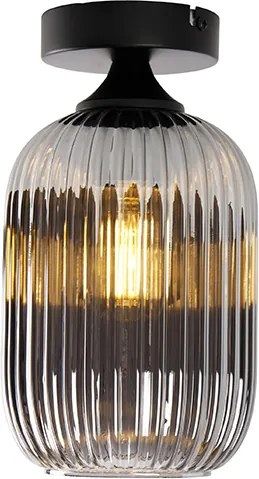Plafon art deco czarny z przydymionym szkłem - Banci