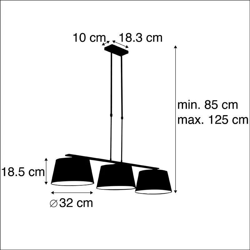 Lampa wisząca z abażurami z bawełny w kolorze czarnym i złotym 32 cm - Combi 3 Deluxe Nowoczesny Oswietlenie wewnetrzne