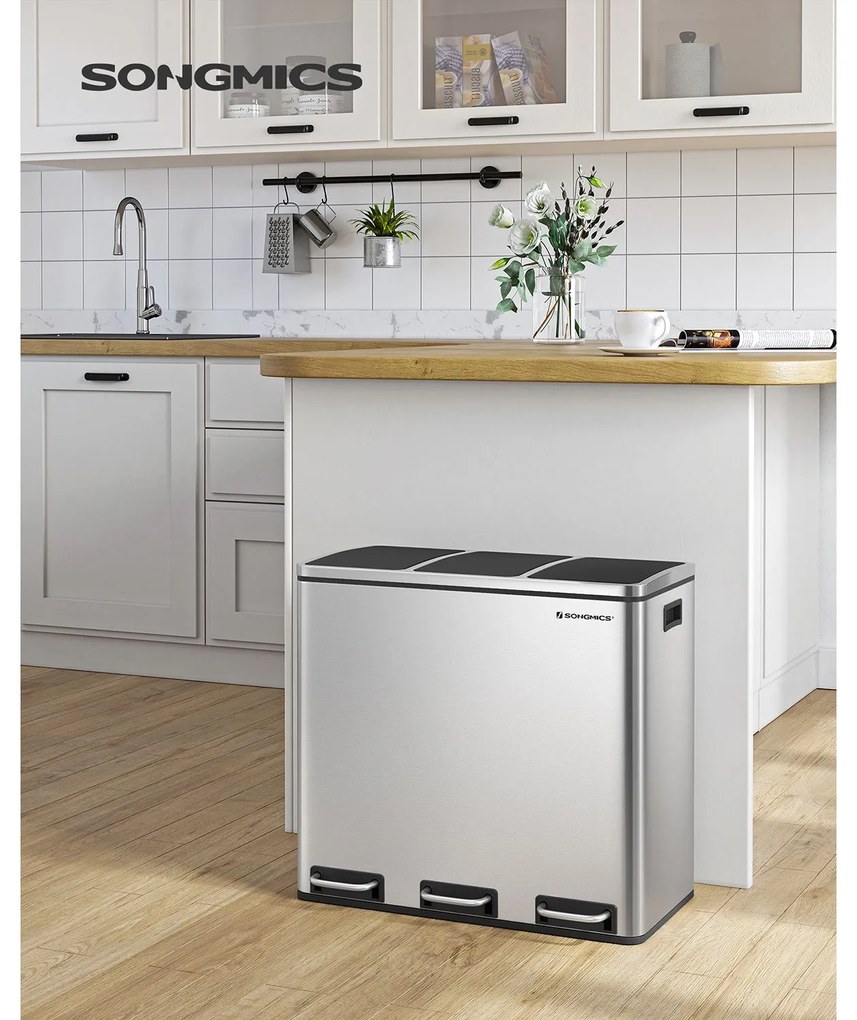 SongmicsHome Kosz do segregacji odpadów SORT 54 l (3x18 l), stal nierdzewna