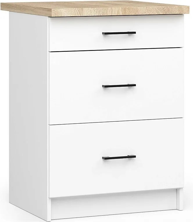 Szafka kuchenna AKORD S60 z blatem system OLIWIA Biała 60 cm 3 szuflady kolor Biały mat 60x46x85 cm