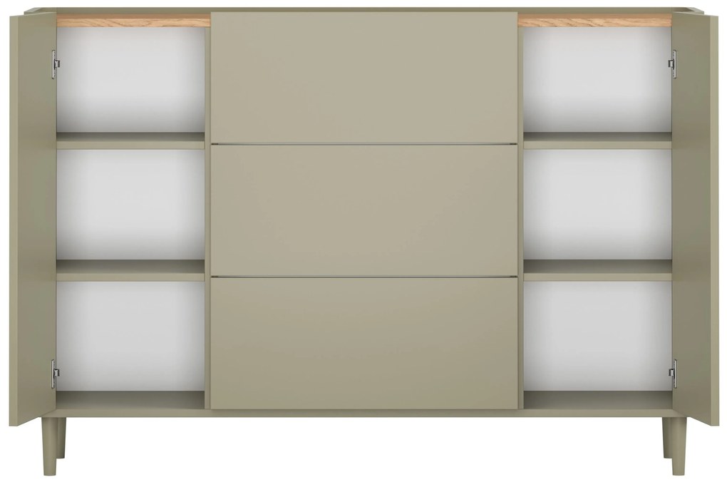Komoda Elivo 150 cm z szufladami na nóżkach - eukaliptus / dąb baltic dune