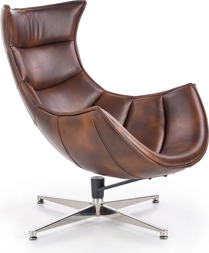 Brązowy fotel wypoczynkowy ze skóry Luxor