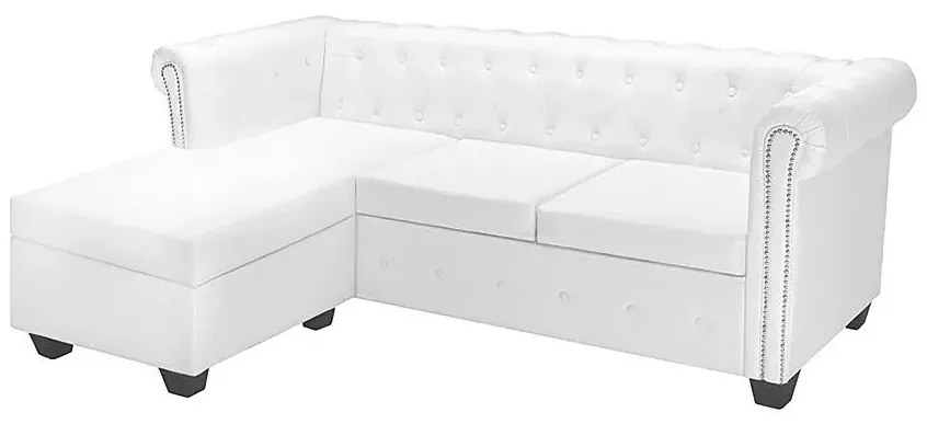 Biały narożnik z leżanką w stylu Chesterfield, lewostronny - Xavier 4Q
