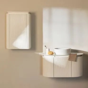 Zestaw Mebli Łazienkowych Z Drewna Carsone Biała & Biała & Okrągły Ceramiczny Biały Ø40 Cm Lenka & Bezlusterkowiec & Bez Kranu - Sklum