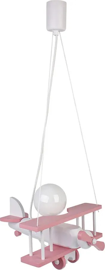 Różowa dziecięca lampa wisząca samolot drewniana - S199 B6-P40