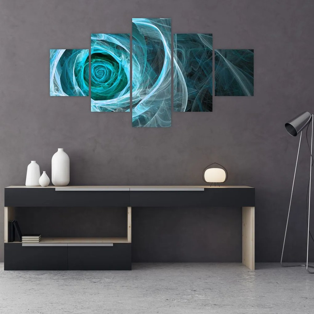 Obraz - Abstrakcyjny różowy niebieski z czarnym tłem (125x70 cm)