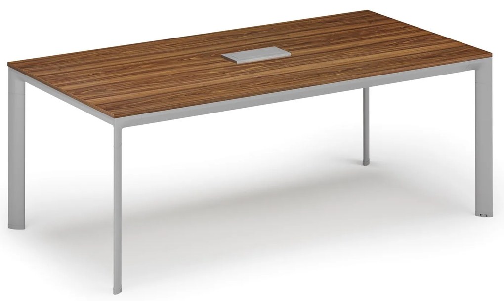 Stół konferencyjny PRIMO INVITATION, 200x100 cm, orzech + port blatowy TYP VI, srebrny