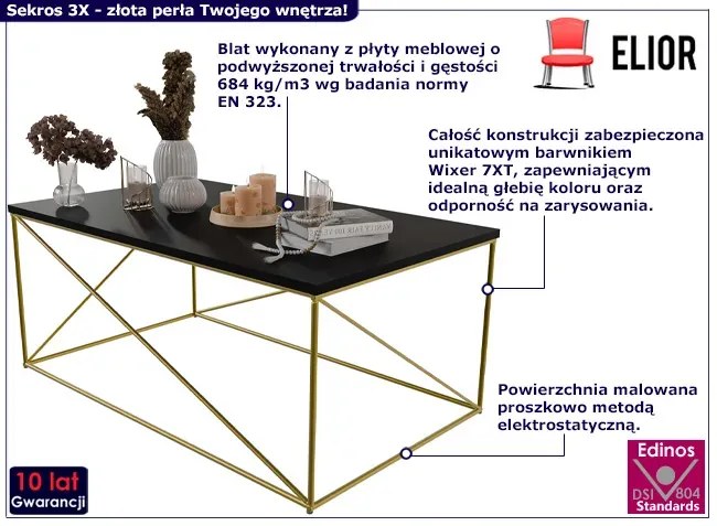 Prostokątny stolik kawowy złoty + czarny - Cordani 3X