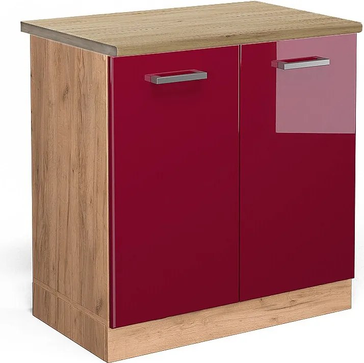 Szafka pod zlew czerwony połysk 80x60x81.6 r-line
