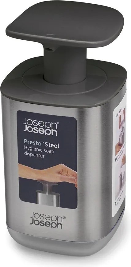 Dozownik do mydła ze stali nierdzewnej w kolorze srebra z połyskiem 250 ml Presto Steel – Joseph Joseph