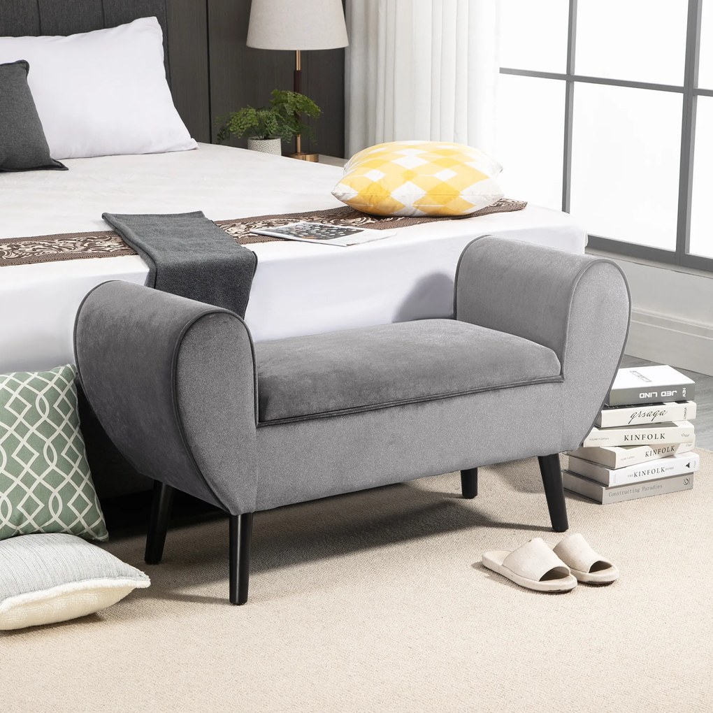 HOMCOM Ławka tapicerowana ze schowkiem podłokietnikami nowoczesna poliester drewno kauczukowe kolor szary