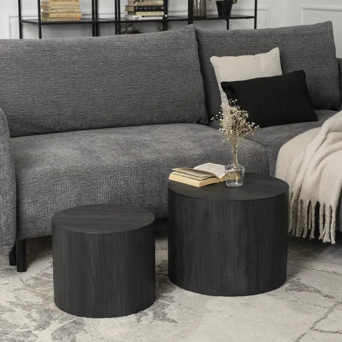 Zestaw Stolików Kawowych LEILA 38 cm/48 cm Czarny Loft