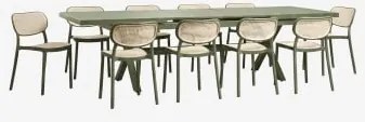 Zestaw Stołu Prostokątnego 240-300x100 Cm Rozkładanego Z Aluminium Karena Oraz 10 Sztaplowanych Krzeseł Jadalnianych Z Polipropy Intensywny Verde Oliv