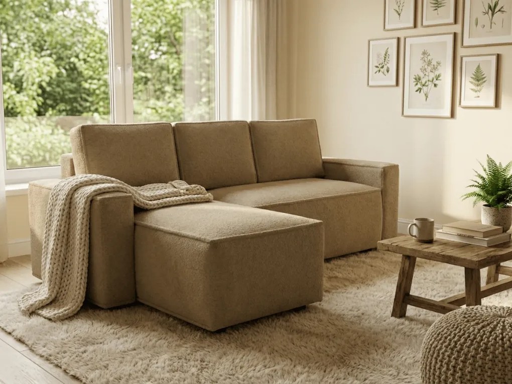 Rozkładana dwustronna sofa narożna do L SMART BOUCLE 232x143 cm, ciemny beż