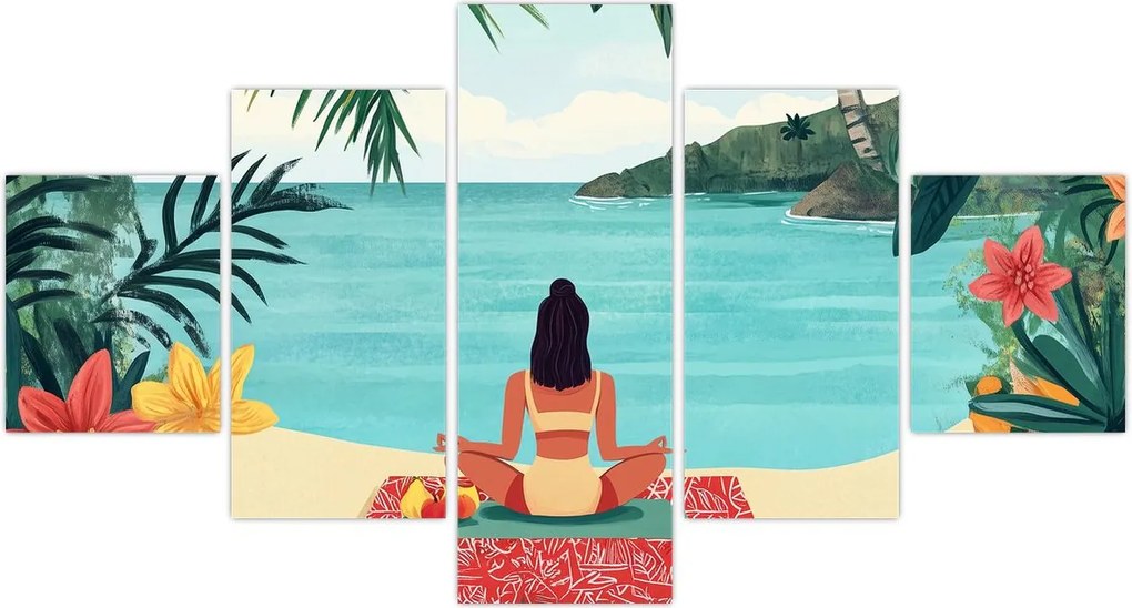 Obraz - Joginka na plaży (125x70 cm)