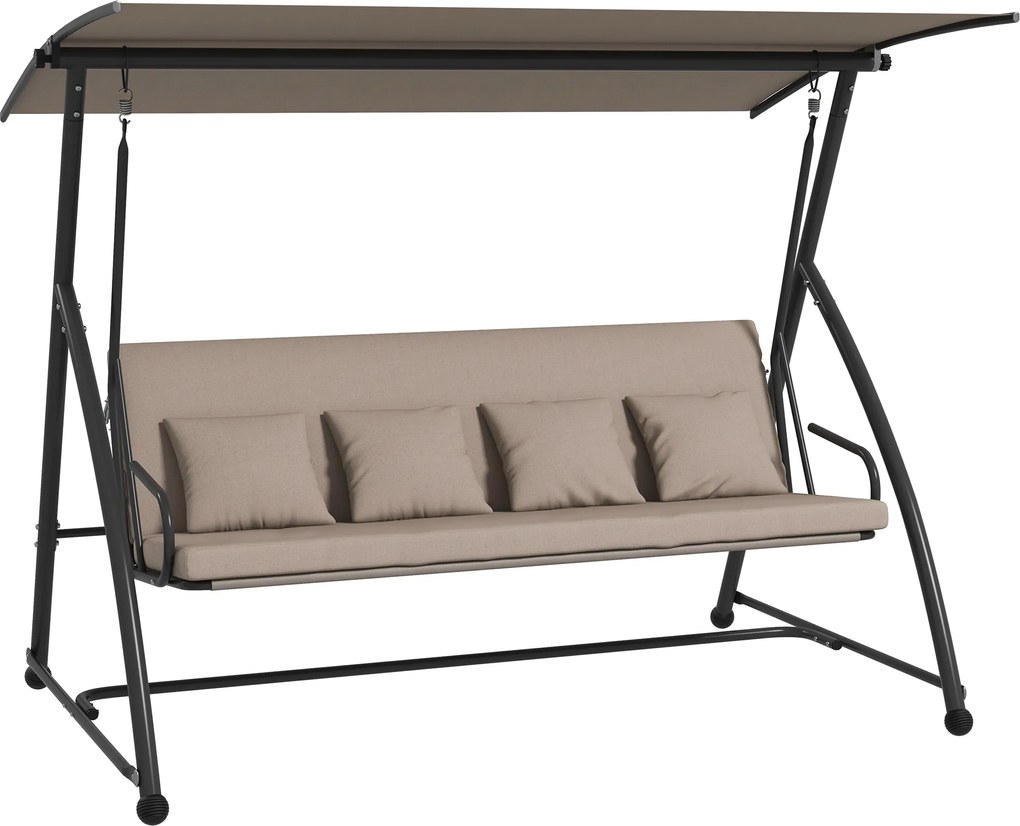 Outsunny 2 w 1 Huśtawka ogrodowa z funkcją leżanki, 3-osobowa huśtawka z stali 170x110x153cm, Jasnobrązowa