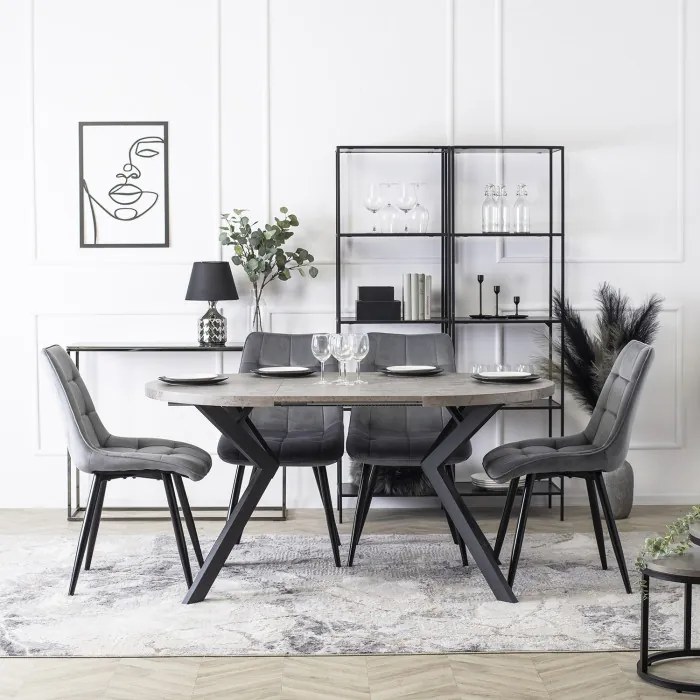 Krzesło Tapicerowane do Jadalni RIO Szare Welurowe Nowoczesne Loft