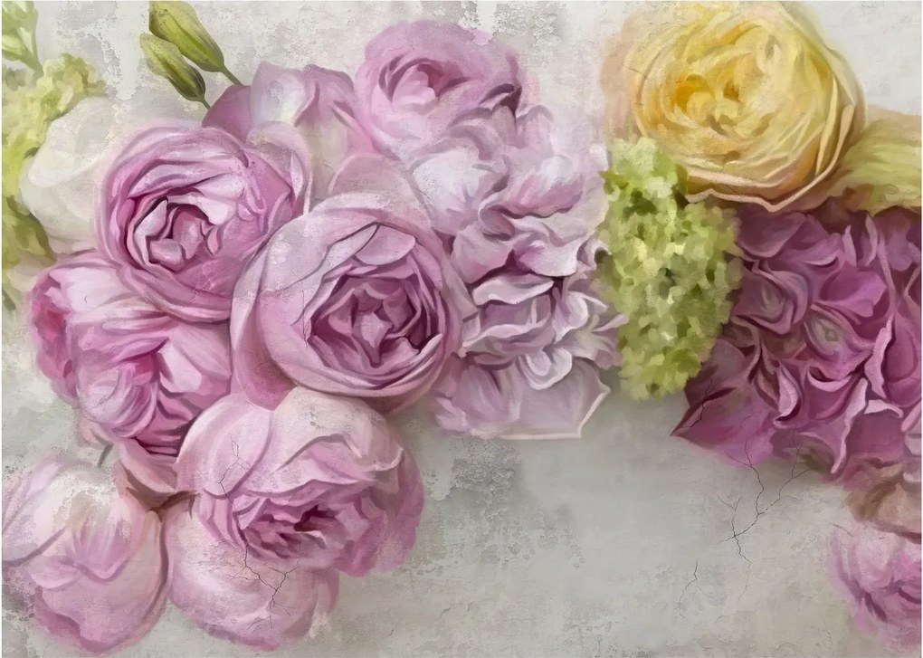 Obraz - Kwiaty na ścianie w pastelowych kolorach (70x50 cm)