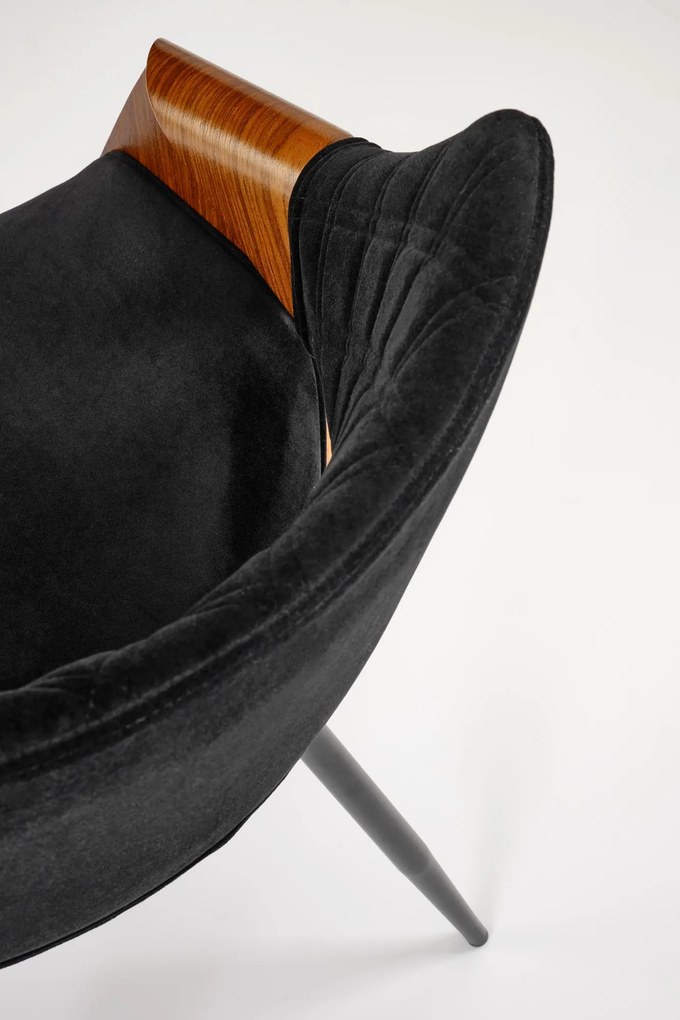 Krzesło tapicerowane welur sklejka gięta orzechowy/czarny K586