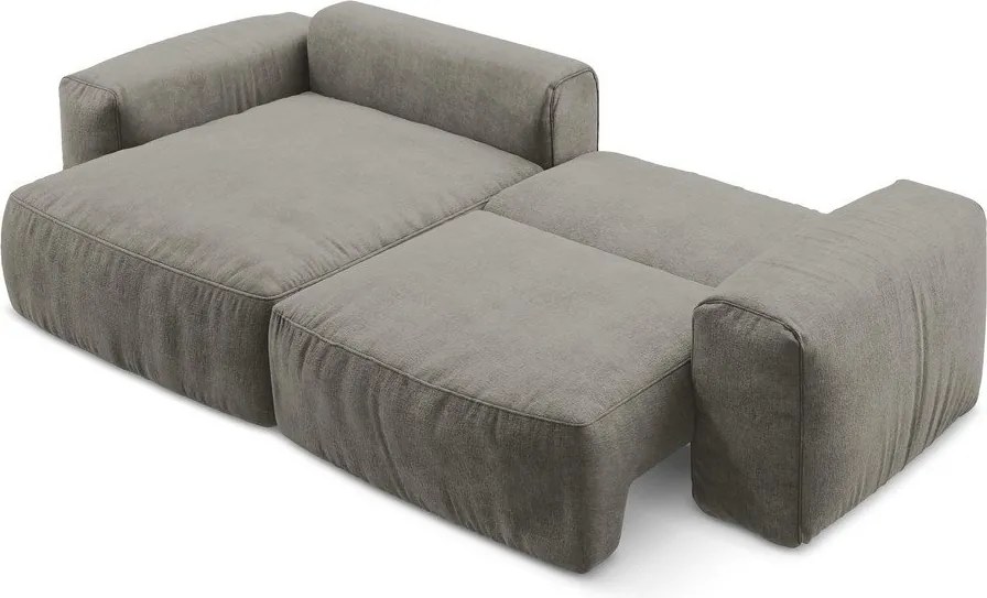 Szary rozkładany narożnik z tkaniny szenilowej (lewostronny/z szezlongiem) Kuki – Makamii