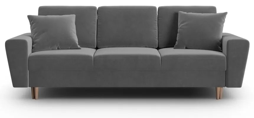 Jasnoszara aksamitna rozkładana/ze schowkiem sofa 235 cm Kyoto – Cosmopolitan Design
