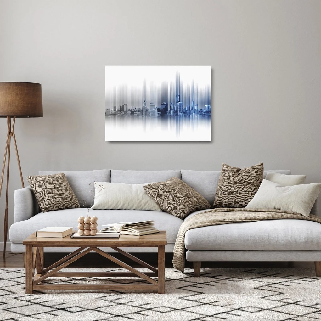 Obraz na szkle - Panorama miasta, niebiesko - szara (70x50 cm)