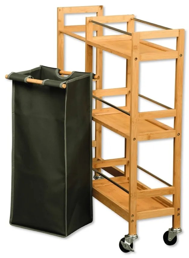 Kesper 24857 Regał na kółkach z koszem na butelki,bambus, 78 x 20 x 68 cm