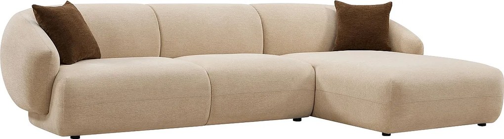 Kanapa narożna prawostronna z teksturowanej tkaniny w kolorze beżowym MIBASTO