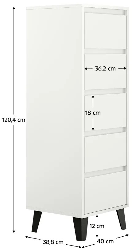 Komoda BOGAN 5S40, biała