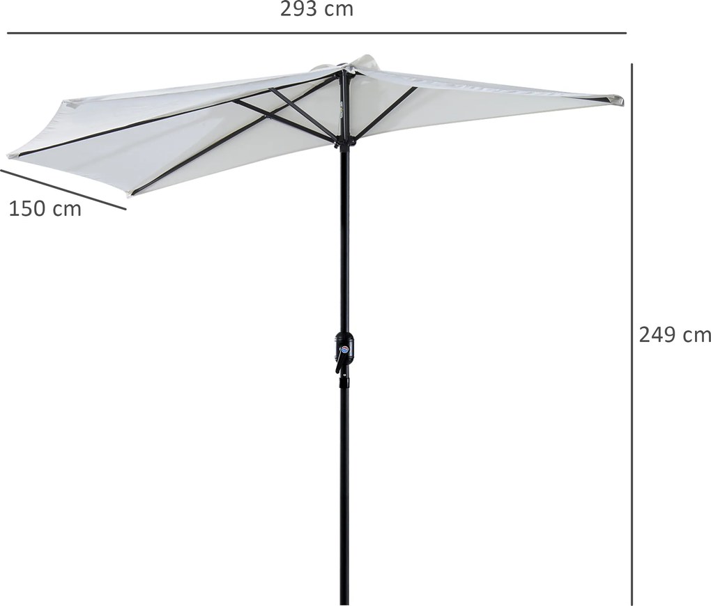 Outsunny Parasol Ogrodowy Półkolisty z Korbką Aluminiowy 293x150cm Kremowo Biały Czarny | Aosom PL
