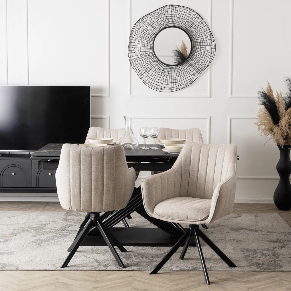 Krzesło Tapicerowane Obrotowe do Salonu MUMBAI Kremowe Nowoczesne