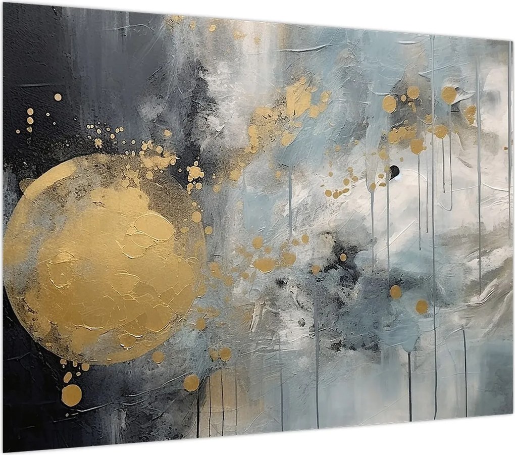 Obraz - Abstrakcja ze złotą kulą (70x50 cm)