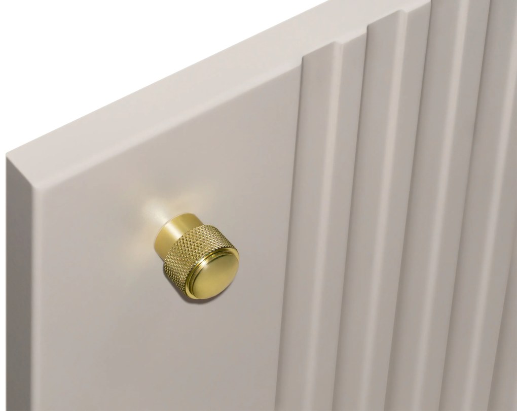 Szafka RTV Vesper 3D 187 cm na cokole - kaszmir / orzech / złote uchwyty